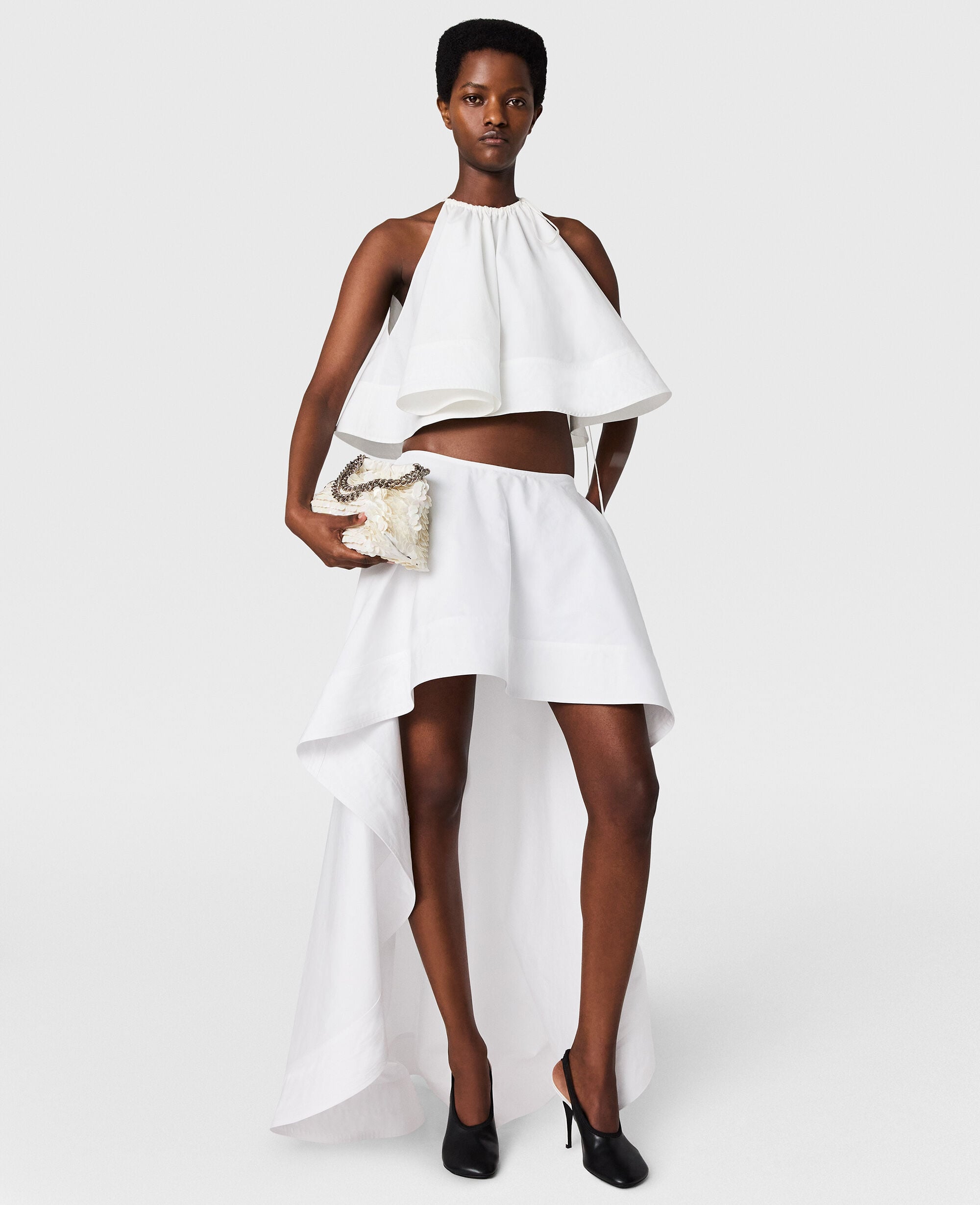 Cotton Poplin Asymmetric Frill Skirt
