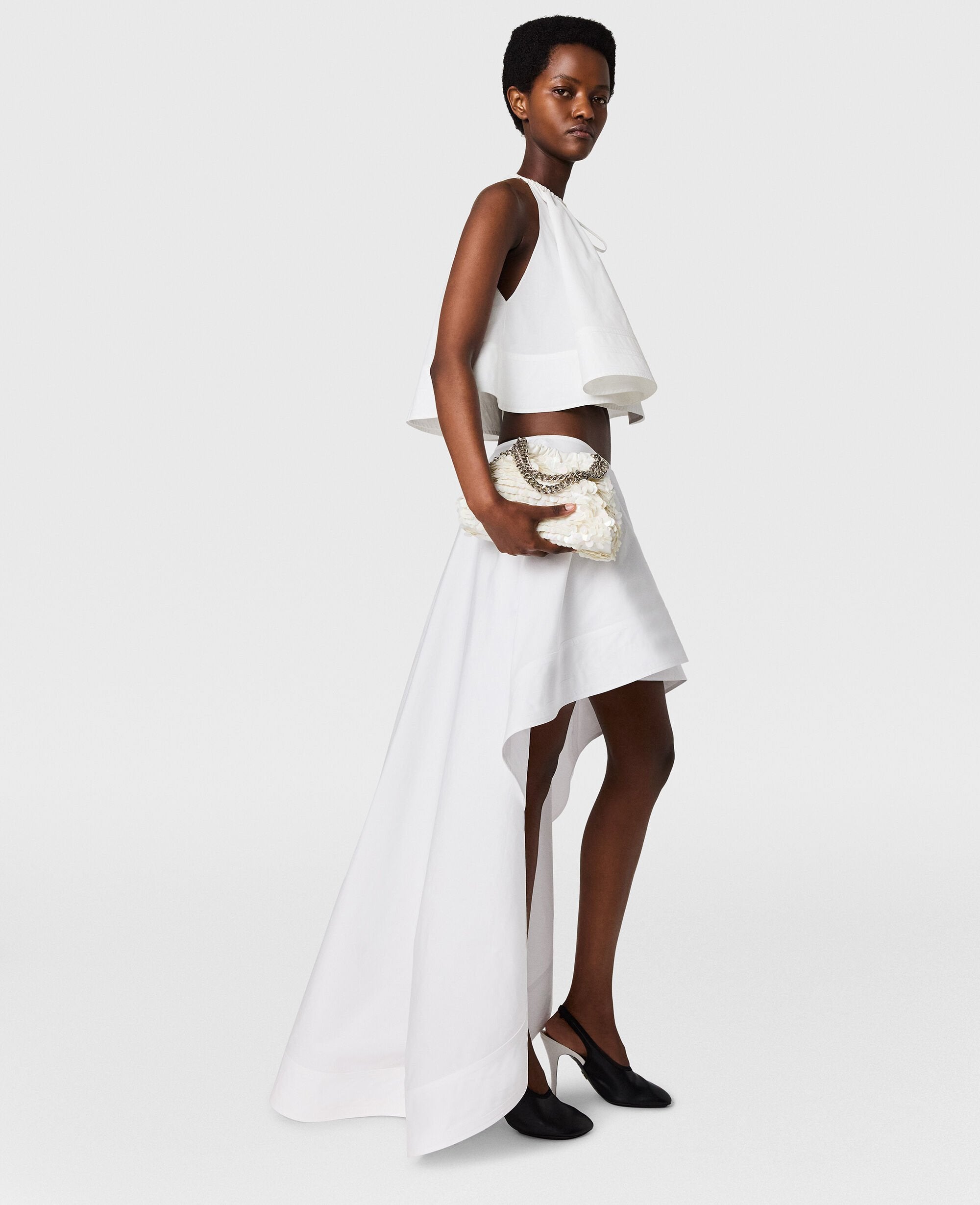 Cotton Poplin Asymmetric Frill Skirt