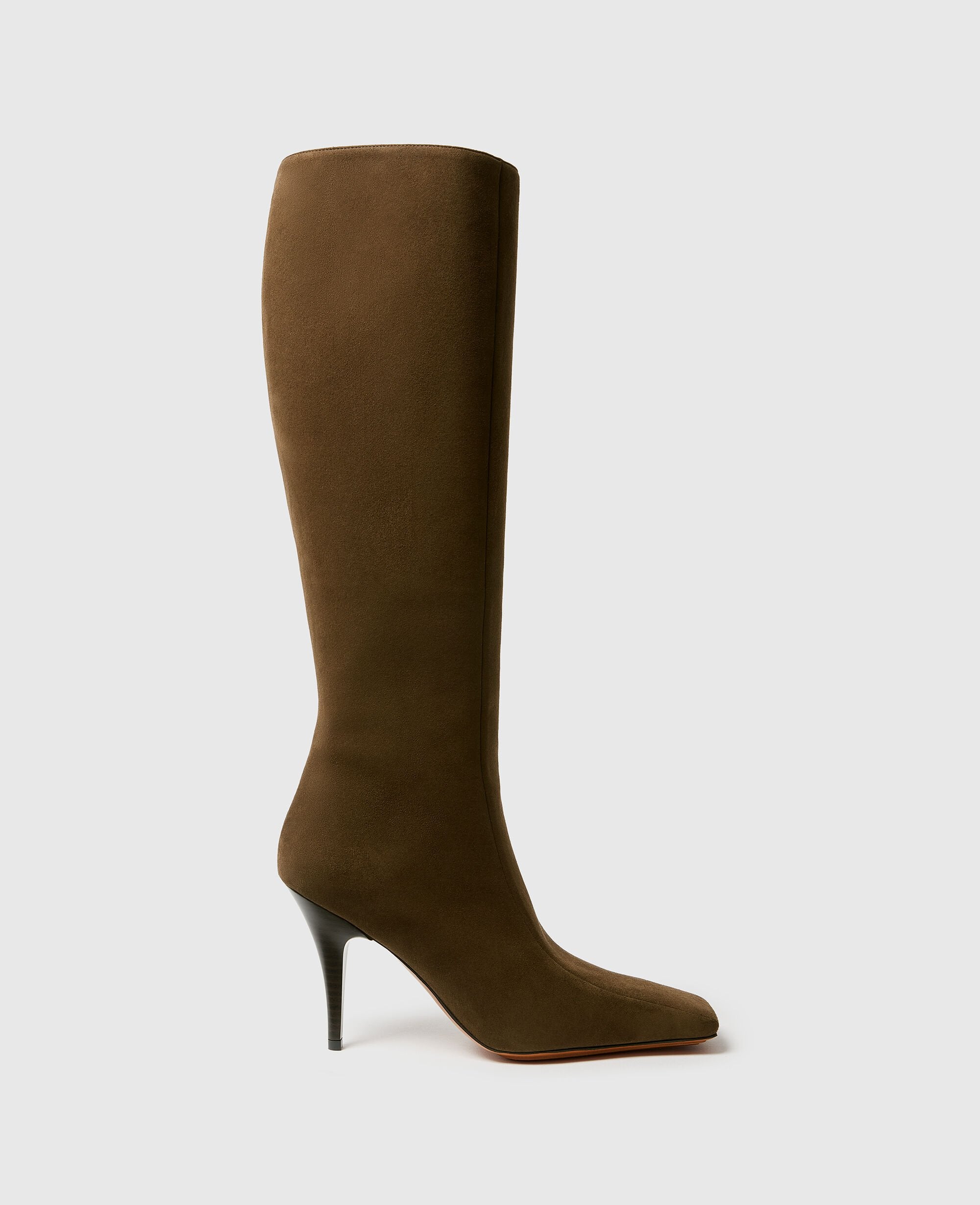 Square-Toe Suede Knee-High Stiletto Boots