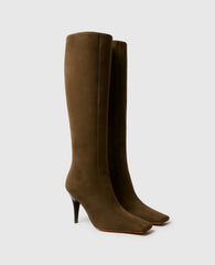 Square-Toe Suede Knee-High Stiletto Boots