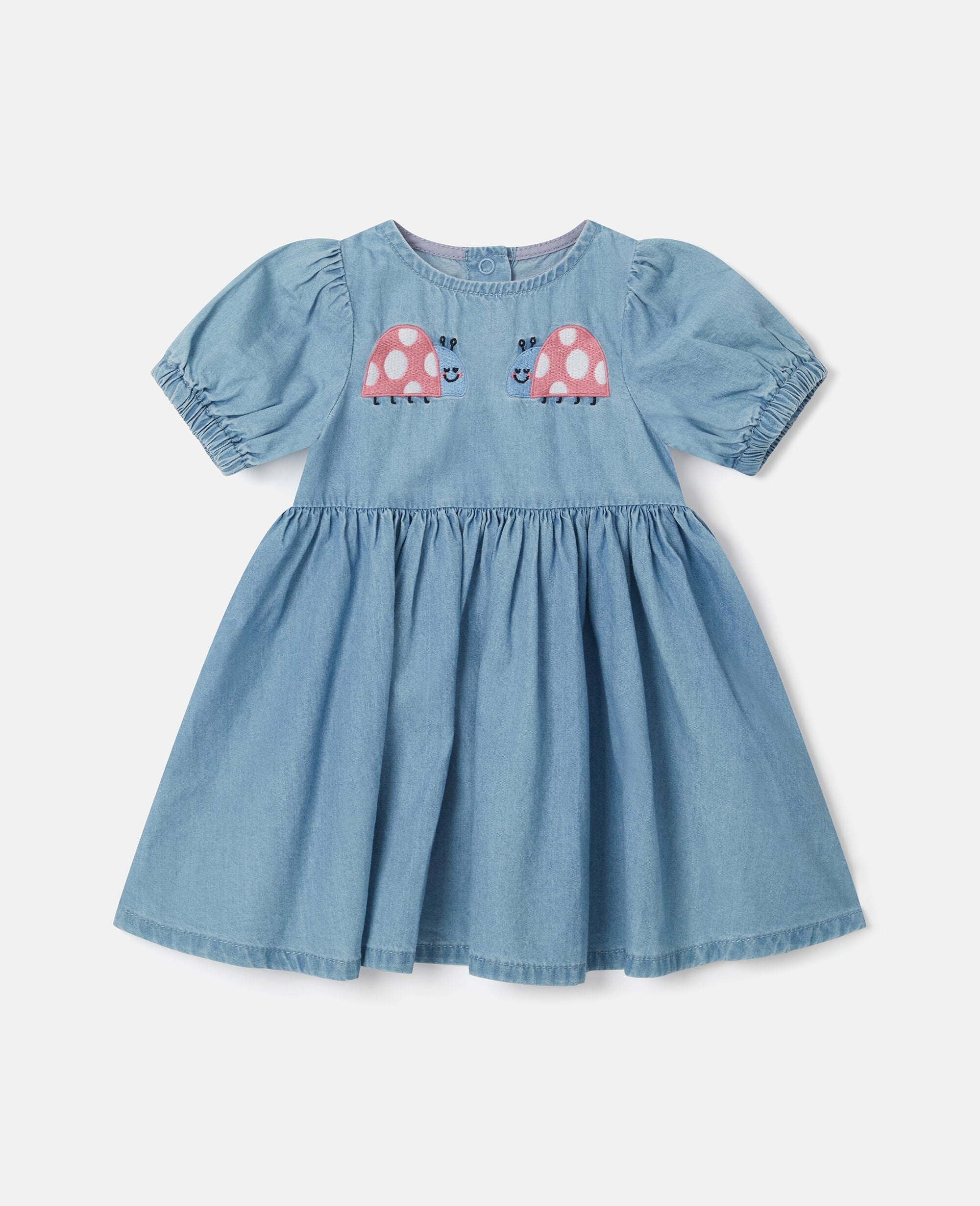 Ladybird-Embroidered Denim Dress