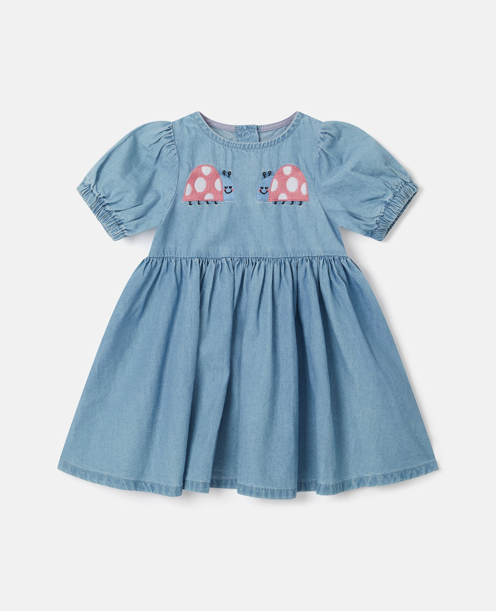 Ladybird-Embroidered Denim Dress