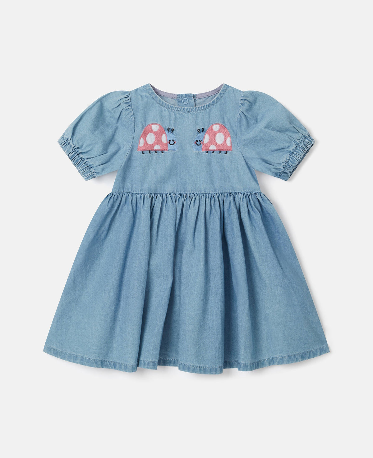 Ladybird-Embroidered Denim Dress