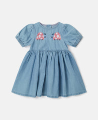 Ladybird-Embroidered Denim Dress