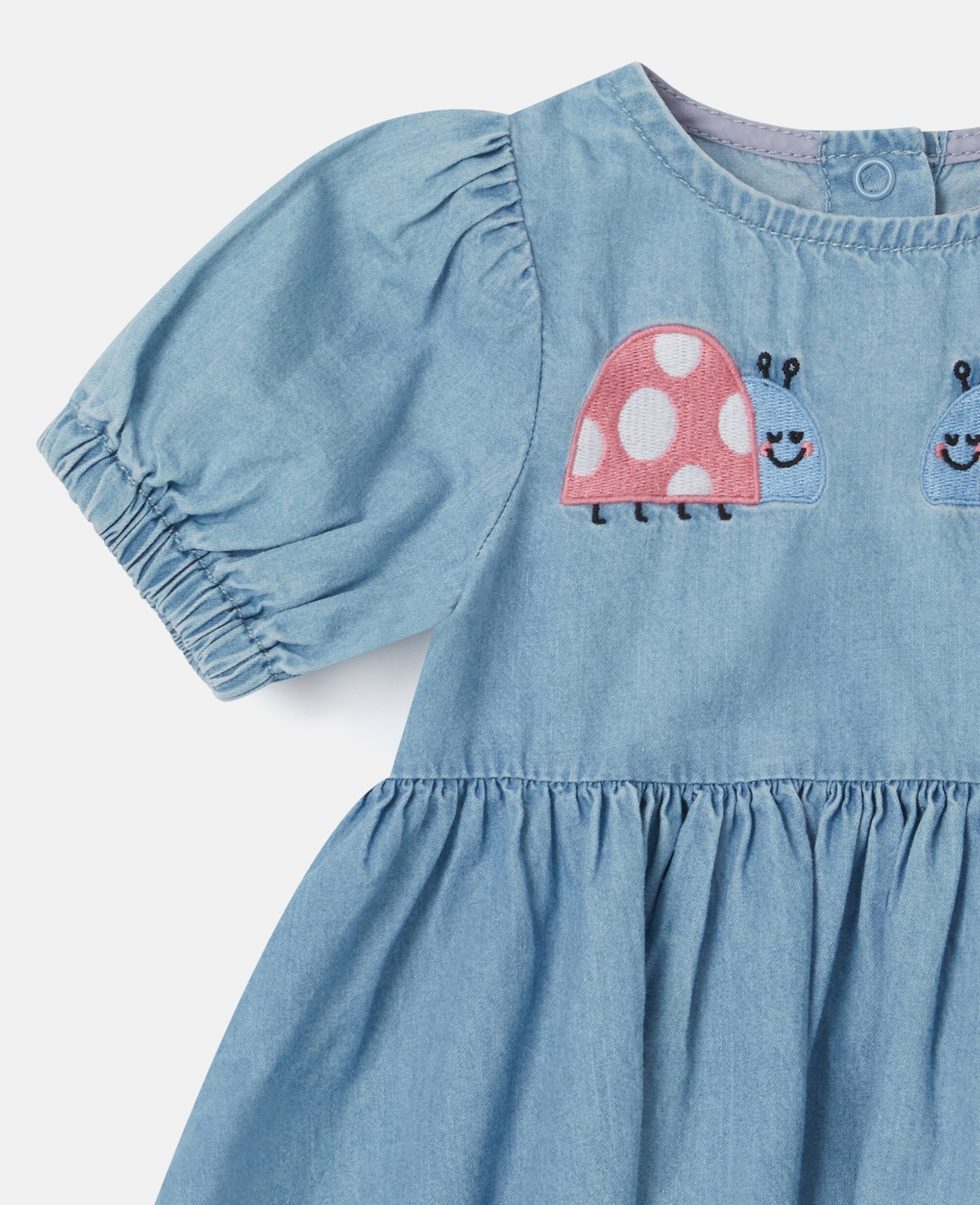 Ladybird-Embroidered Denim Dress