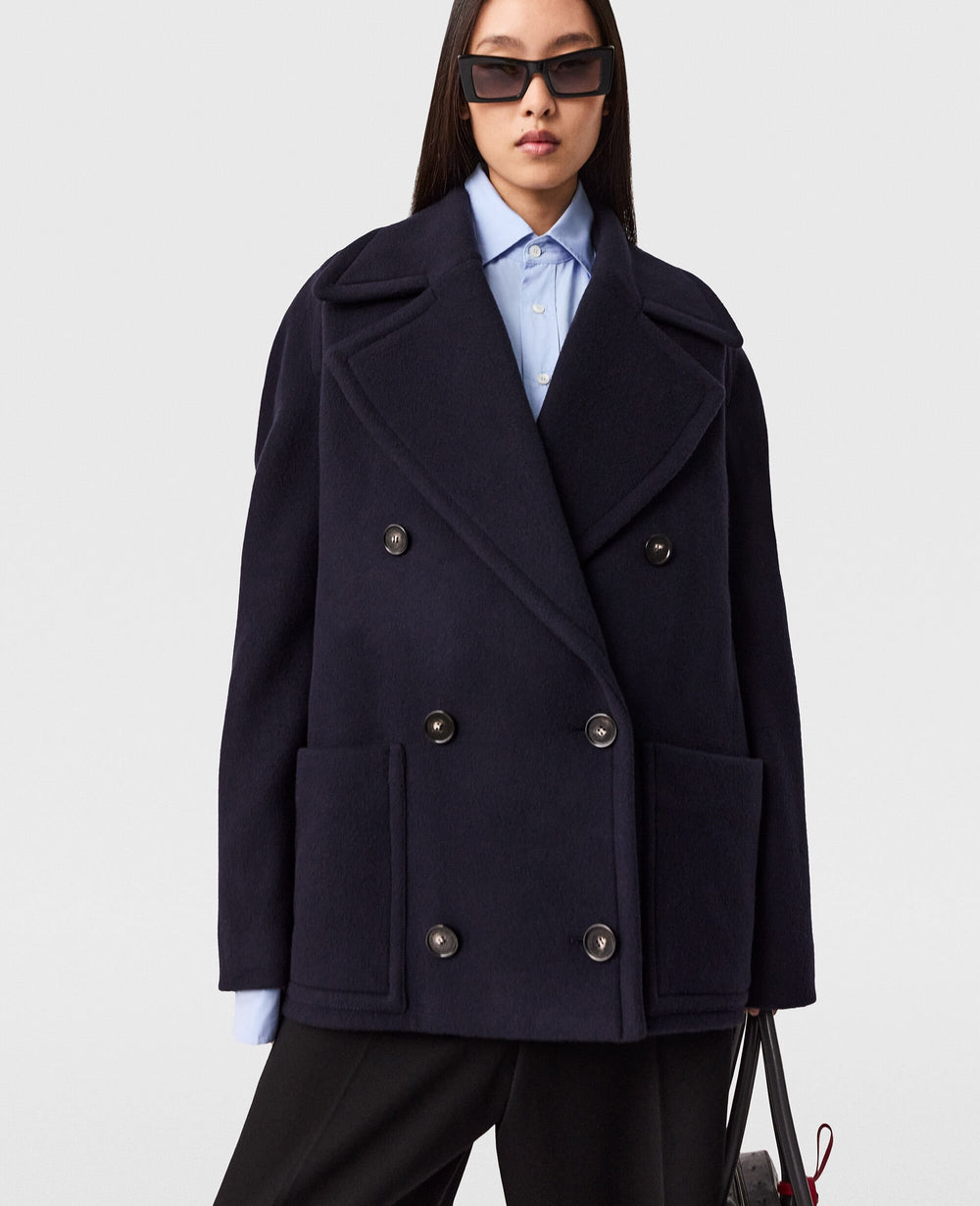 Tie-Belt Cropped Peacoat Jacket