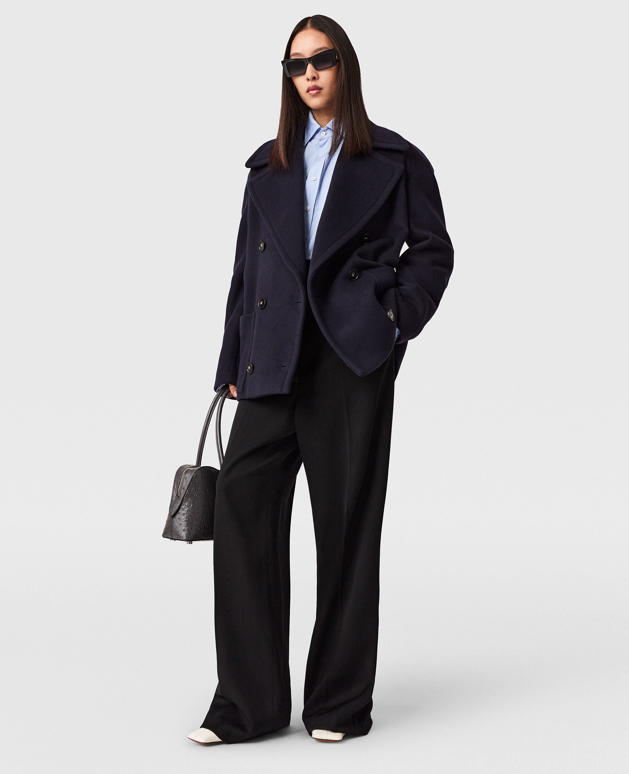 Tie-Belt Cropped Peacoat Jacket