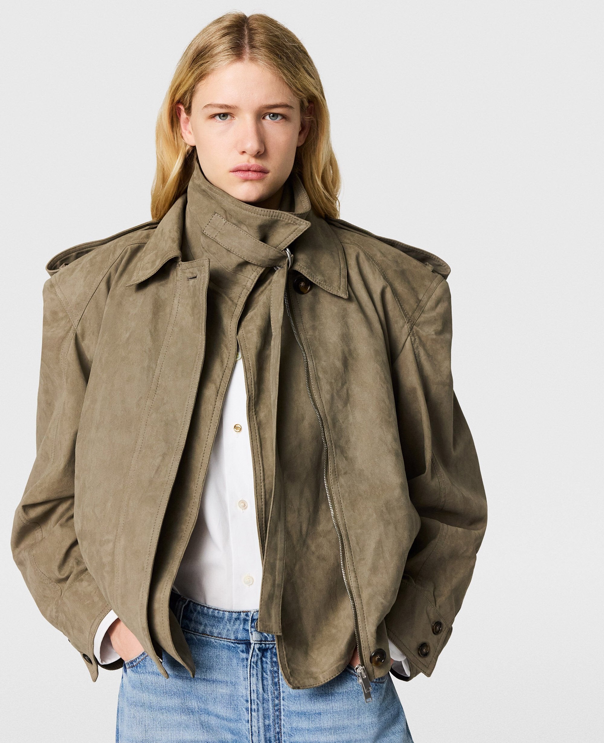 Suede-Effect Double-Layer Jacket