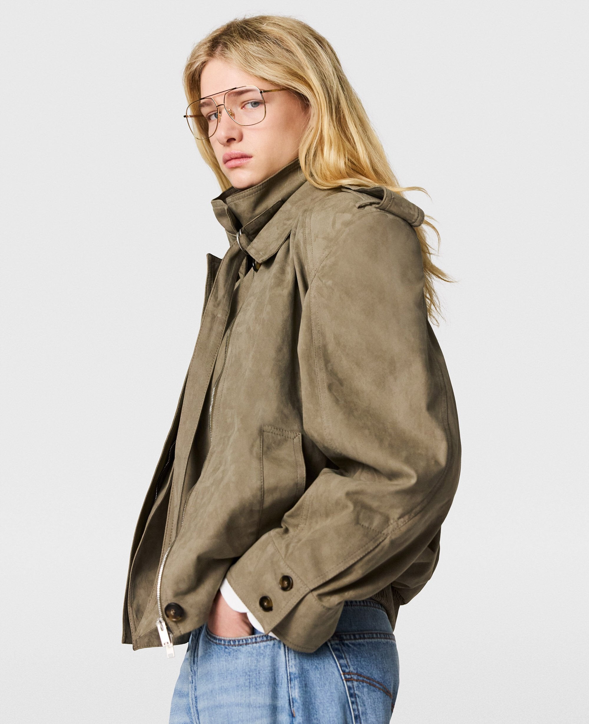 Suede-Effect Double-Layer Jacket