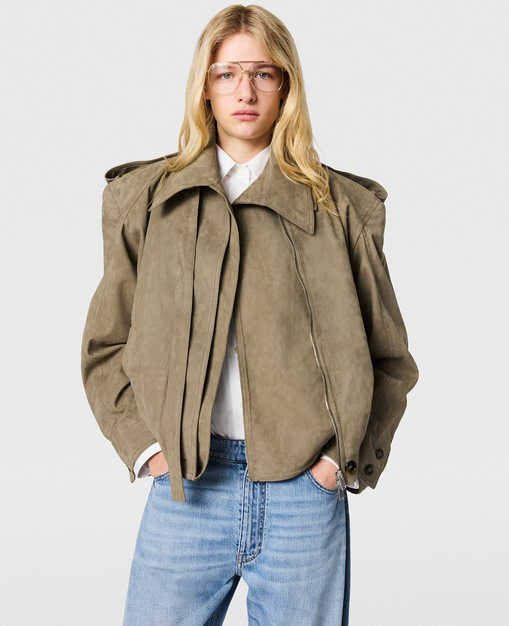 Suede-Effect Double-Layer Jacket