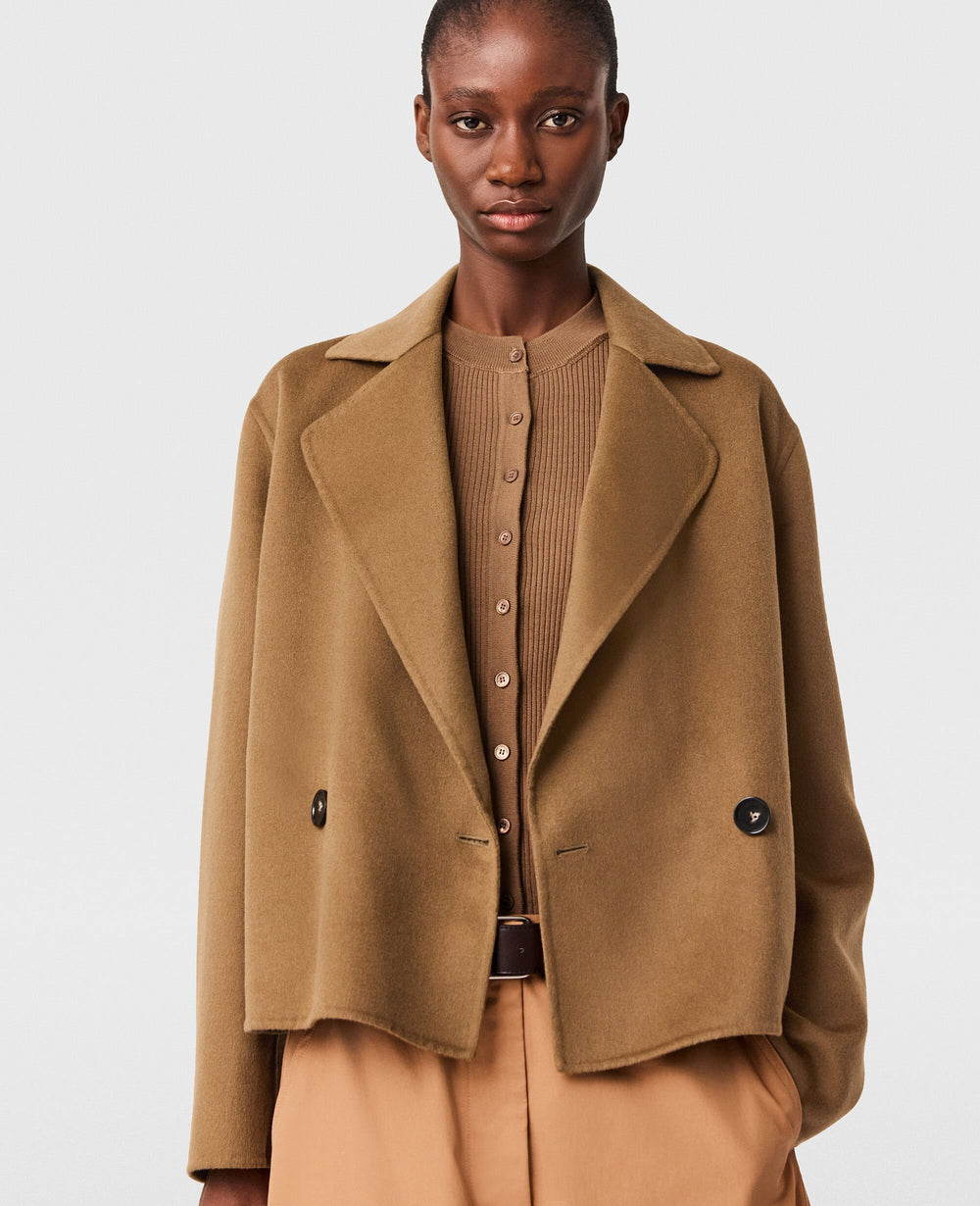 Double-Breasted Cropped Peacoat Jacket
