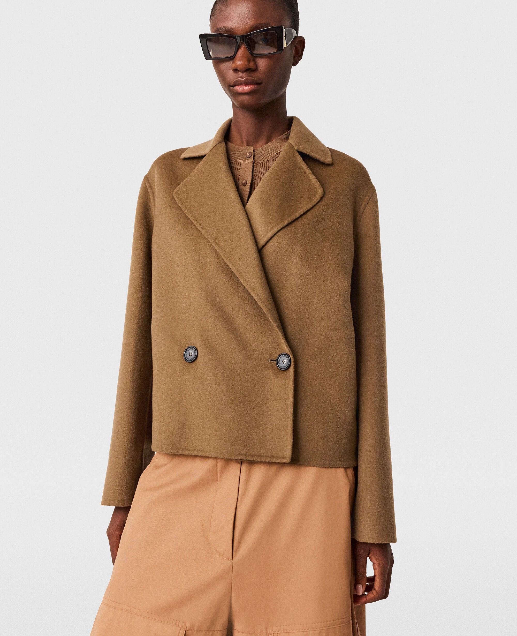 Double-Breasted Cropped Peacoat Jacket