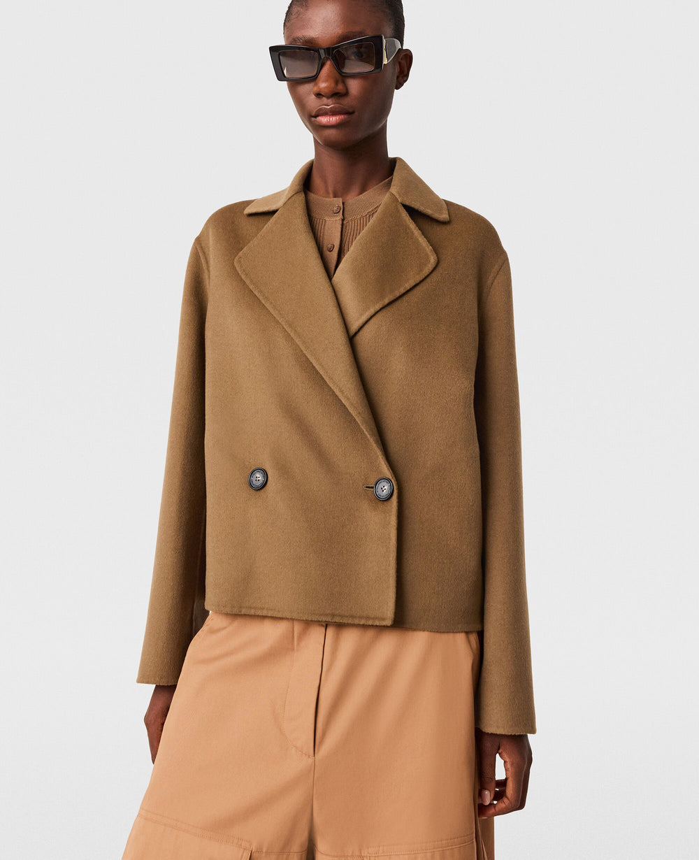 Double-Breasted Cropped Peacoat Jacket