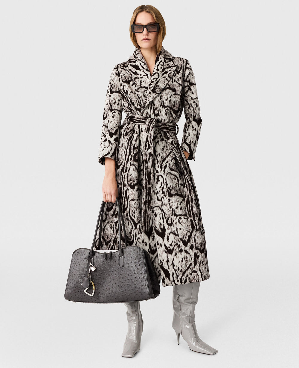 Cloud Leopard Jacquard Belted Trench Coat