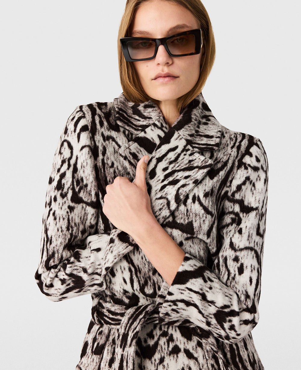 Cloud Leopard Jacquard Belted Trench Coat