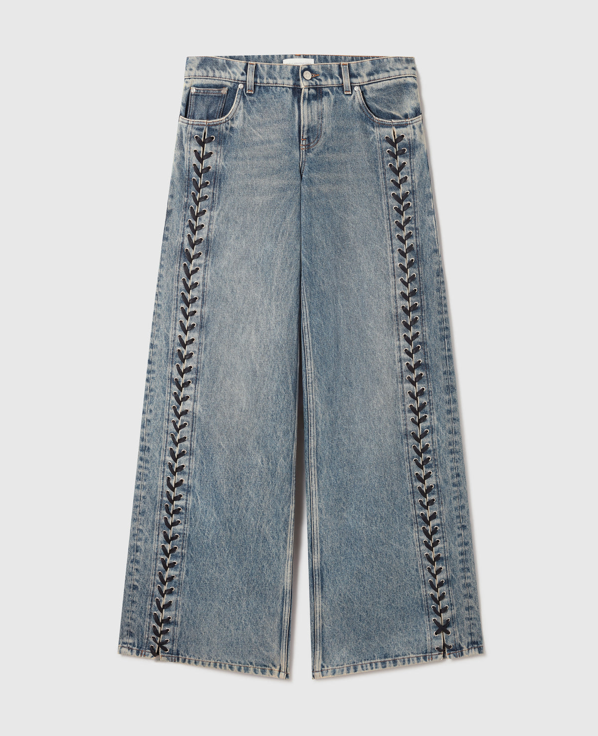 Wide-Leg Lace-Up Denim Jeans