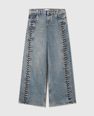 Wide-Leg Lace-Up Denim Jeans