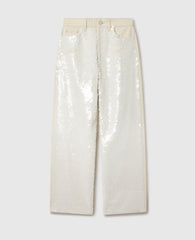Opalescent Sequin Wide-Leg Jeans