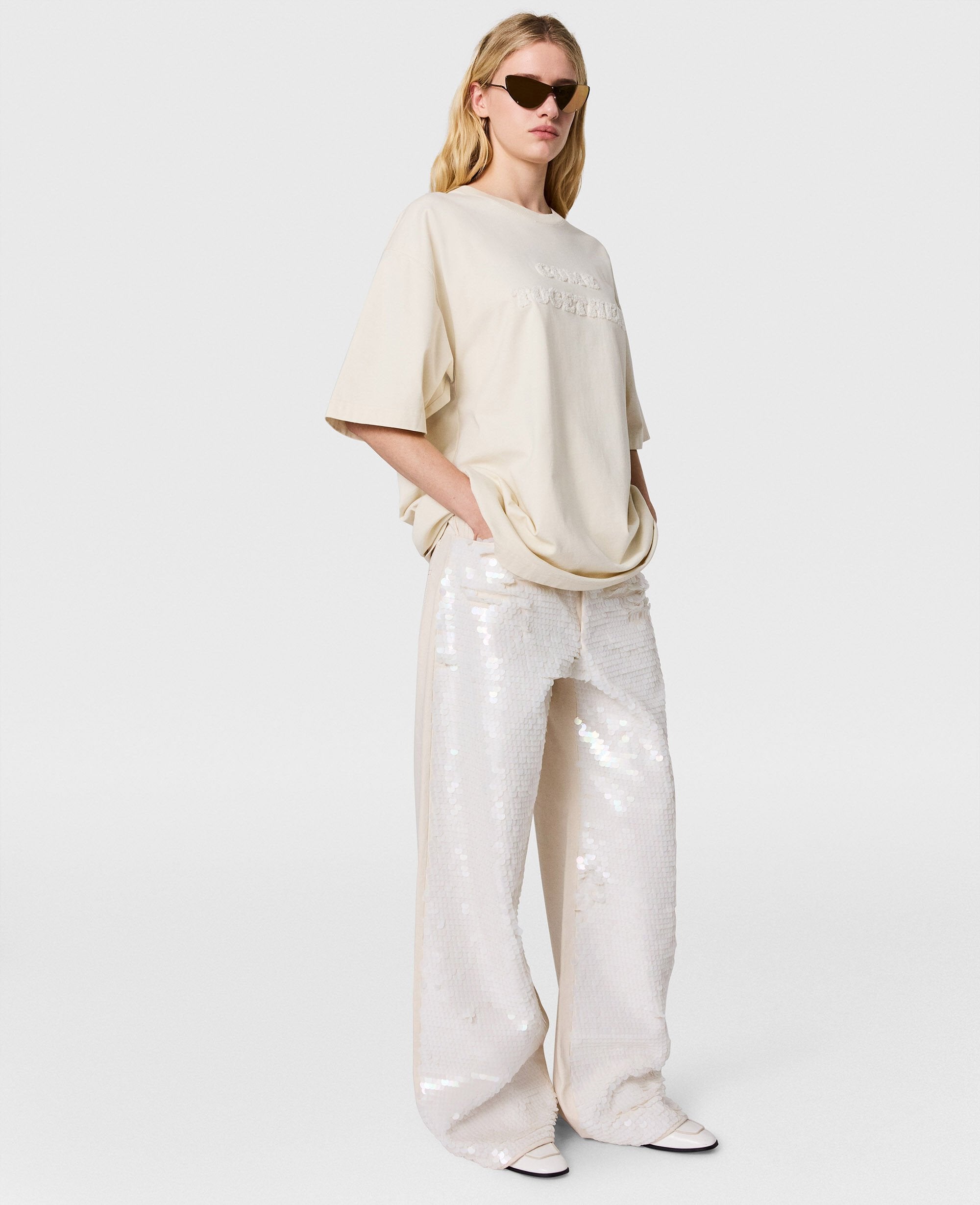 Opalescent Sequin Wide-Leg Jeans