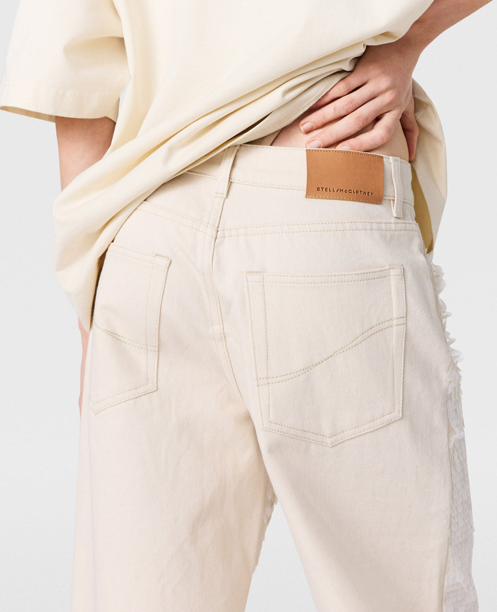 Opalescent Sequin Wide-Leg Jeans