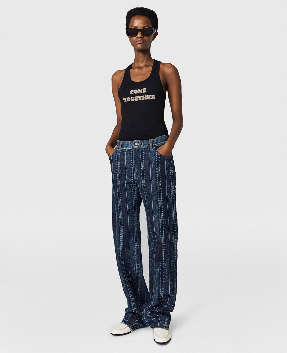 Waistband Panelled Straight Jeans