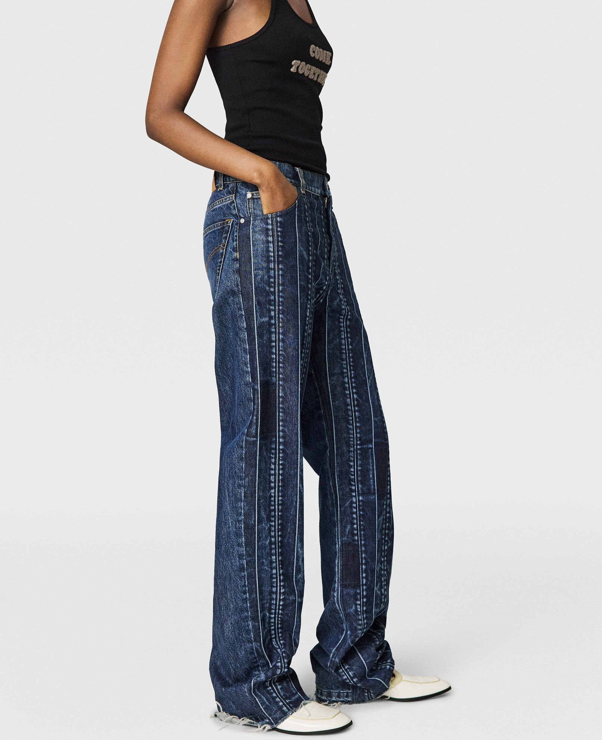 Waistband Panelled Straight Jeans