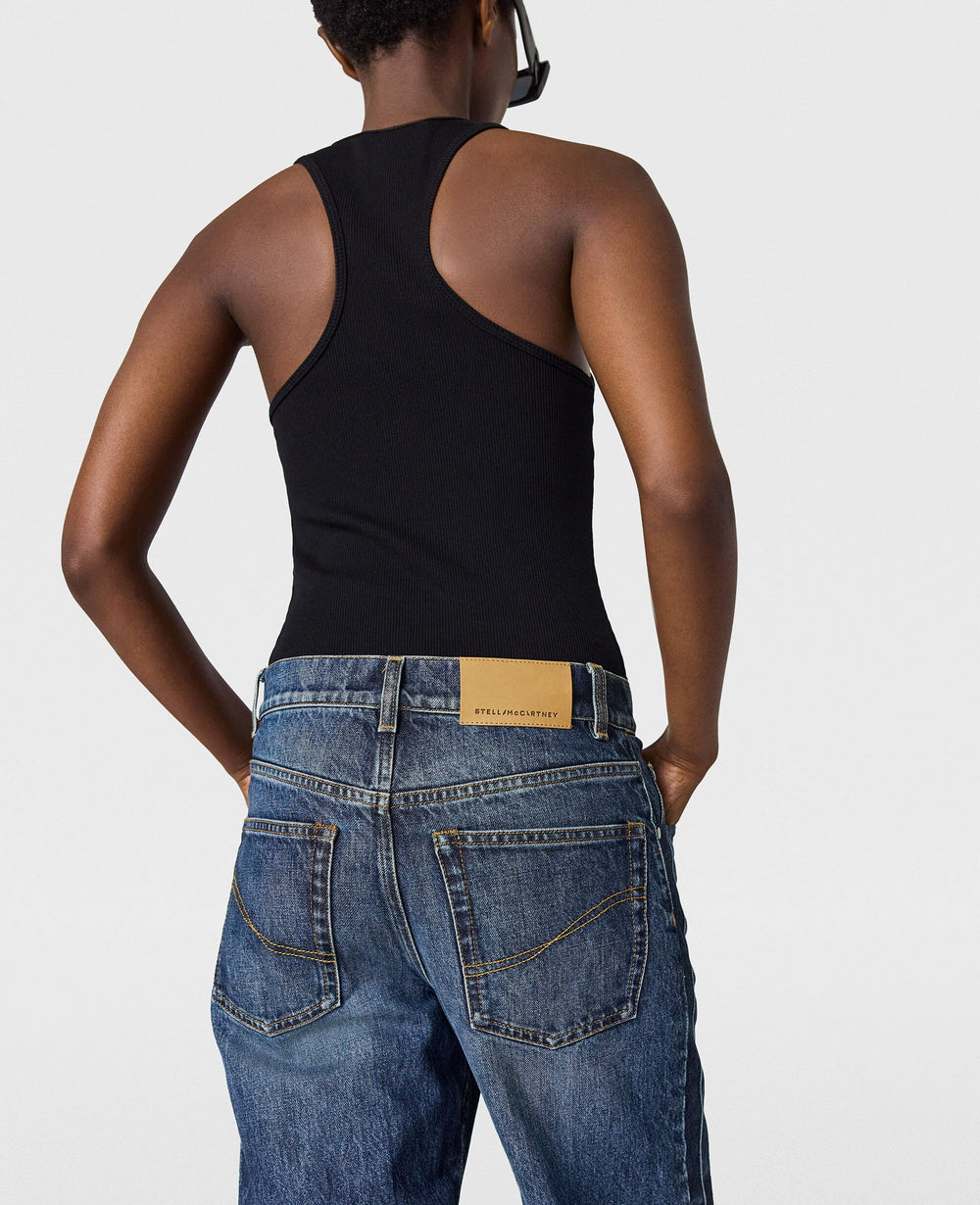 Waistband Panelled Straight Jeans