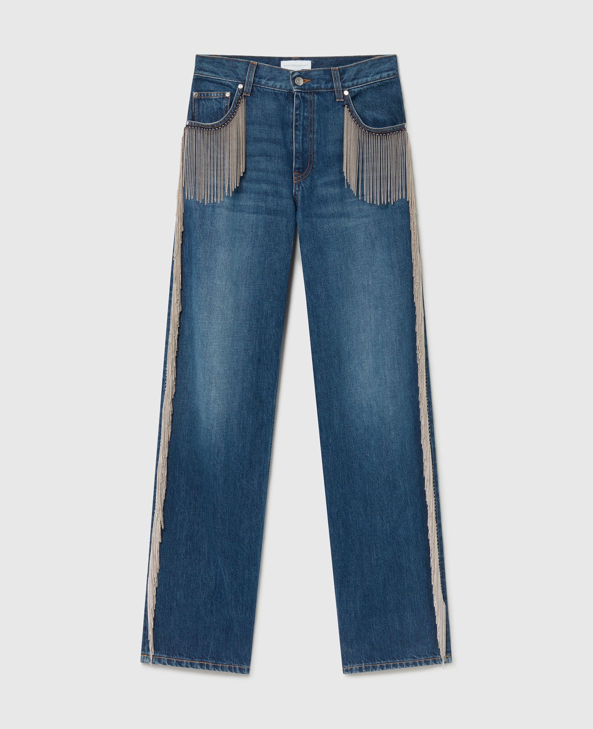 Chain Tassel Straight-Leg Denim Jeans