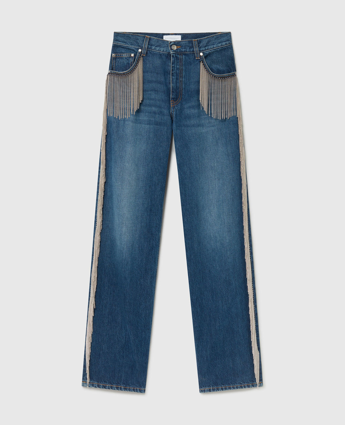 Chain Tassel Straight-Leg Denim Jeans