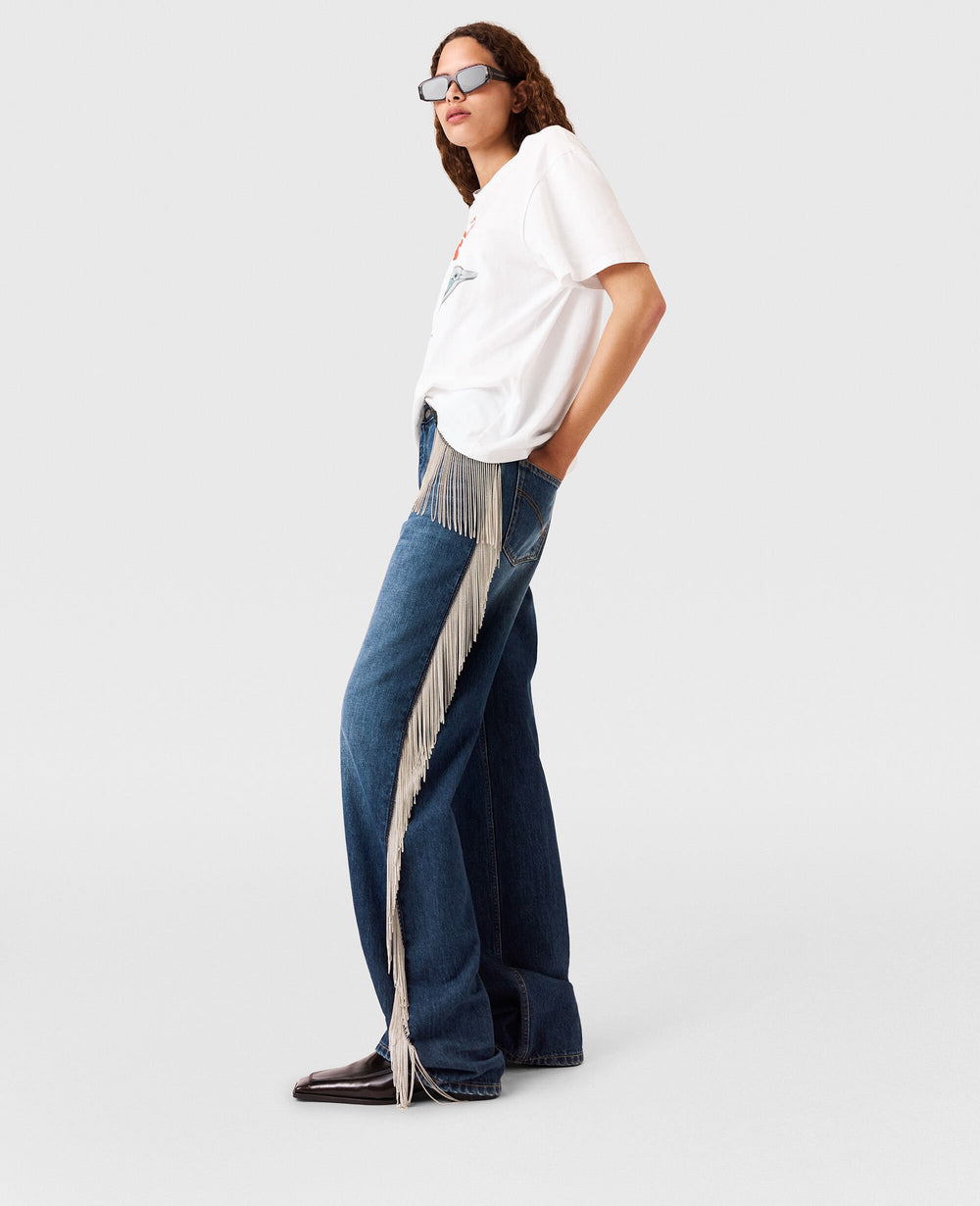 Chain Tassel Straight-Leg Denim Jeans