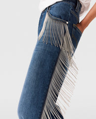 Chain Tassel Straight-Leg Denim Jeans