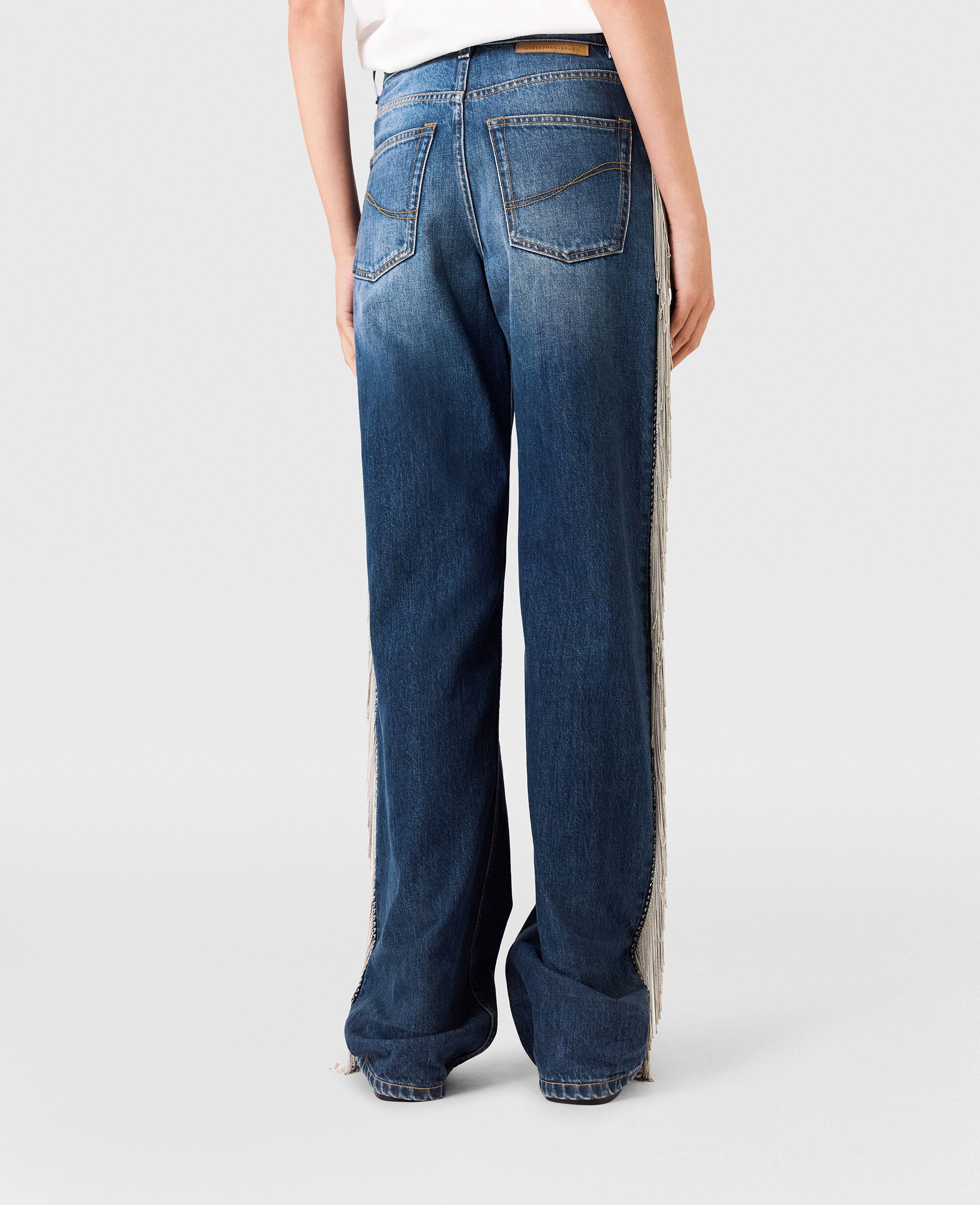 Chain Tassel Straight-Leg Denim Jeans