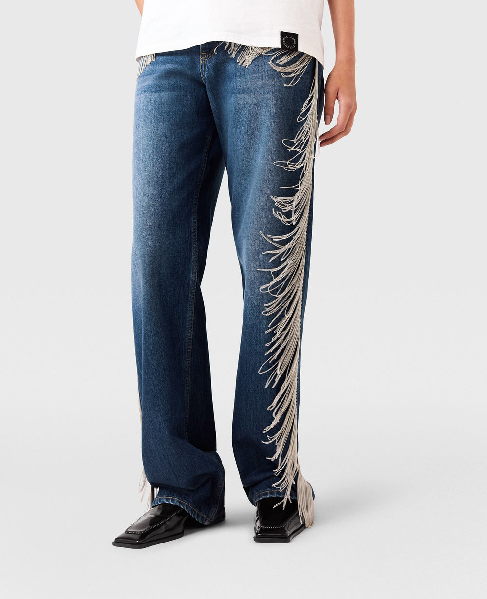 Chain Tassel Straight-Leg Denim Jeans