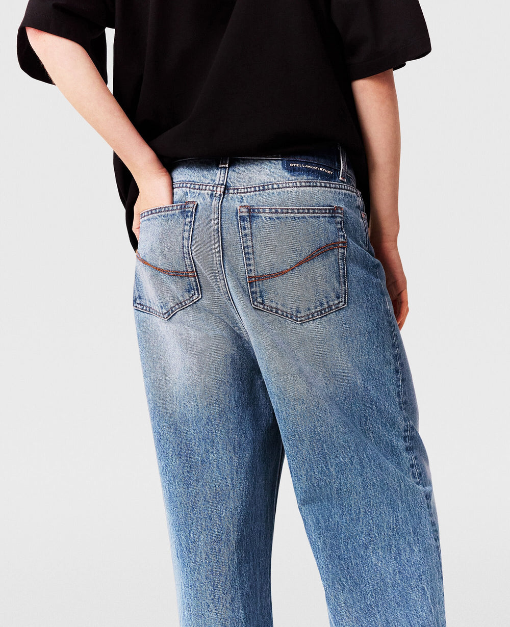 Faded Wide-Leg High-Rise Denim Jeans