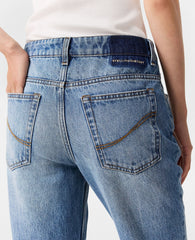 Faded Straight-Leg Mid-Rise Denim Jeans