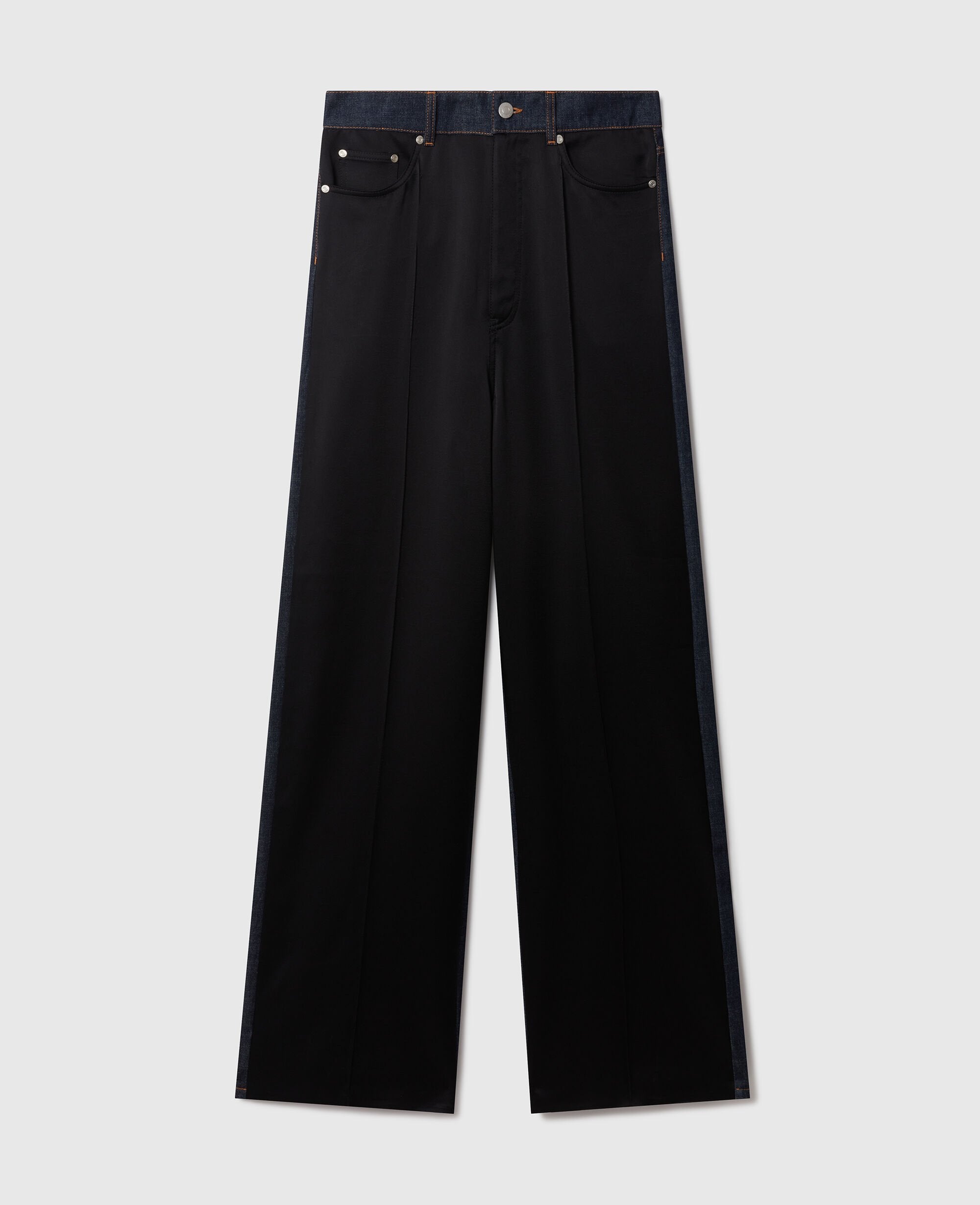 Wide-Leg Satin-Panel Denim Jeans