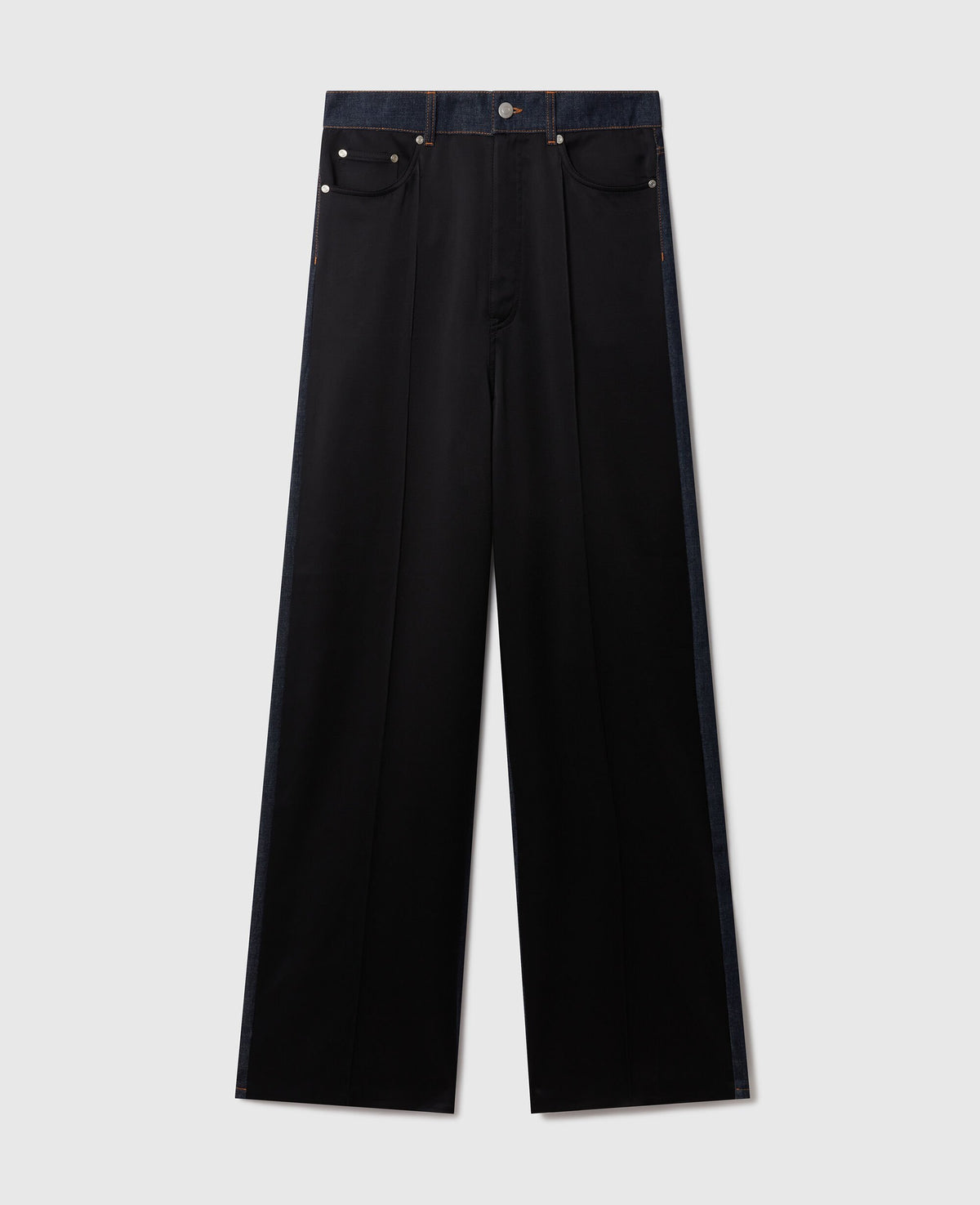 Wide-Leg Satin-Panel Denim Jeans