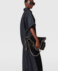 Satin Panel Short-Sleeve Denim Shirt
