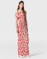 Raspberry Print Mesh Maxi Dress
