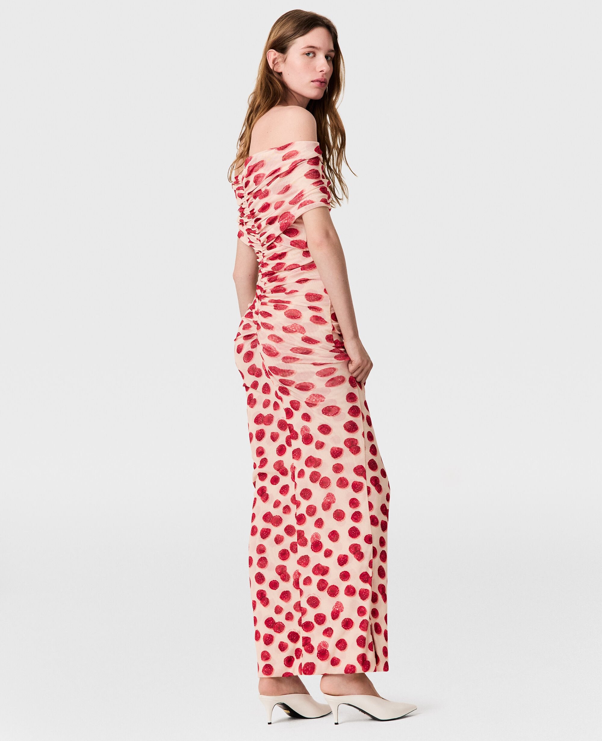 Raspberry Print Mesh Maxi Dress