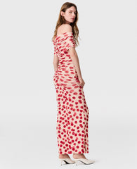 Raspberry Print Mesh Maxi Dress