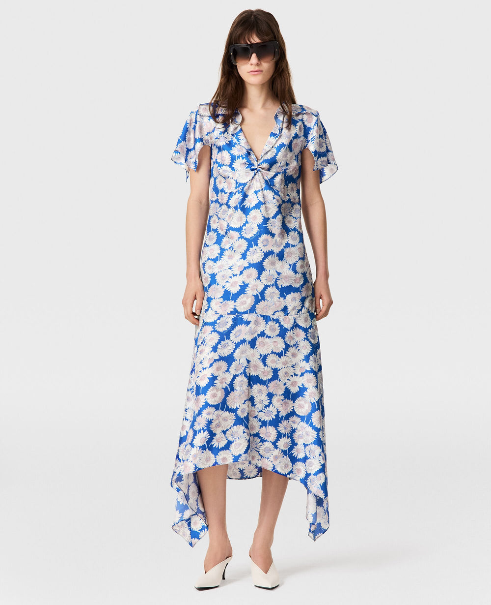 Daisy Print Cap-Sleeve Midi Dress