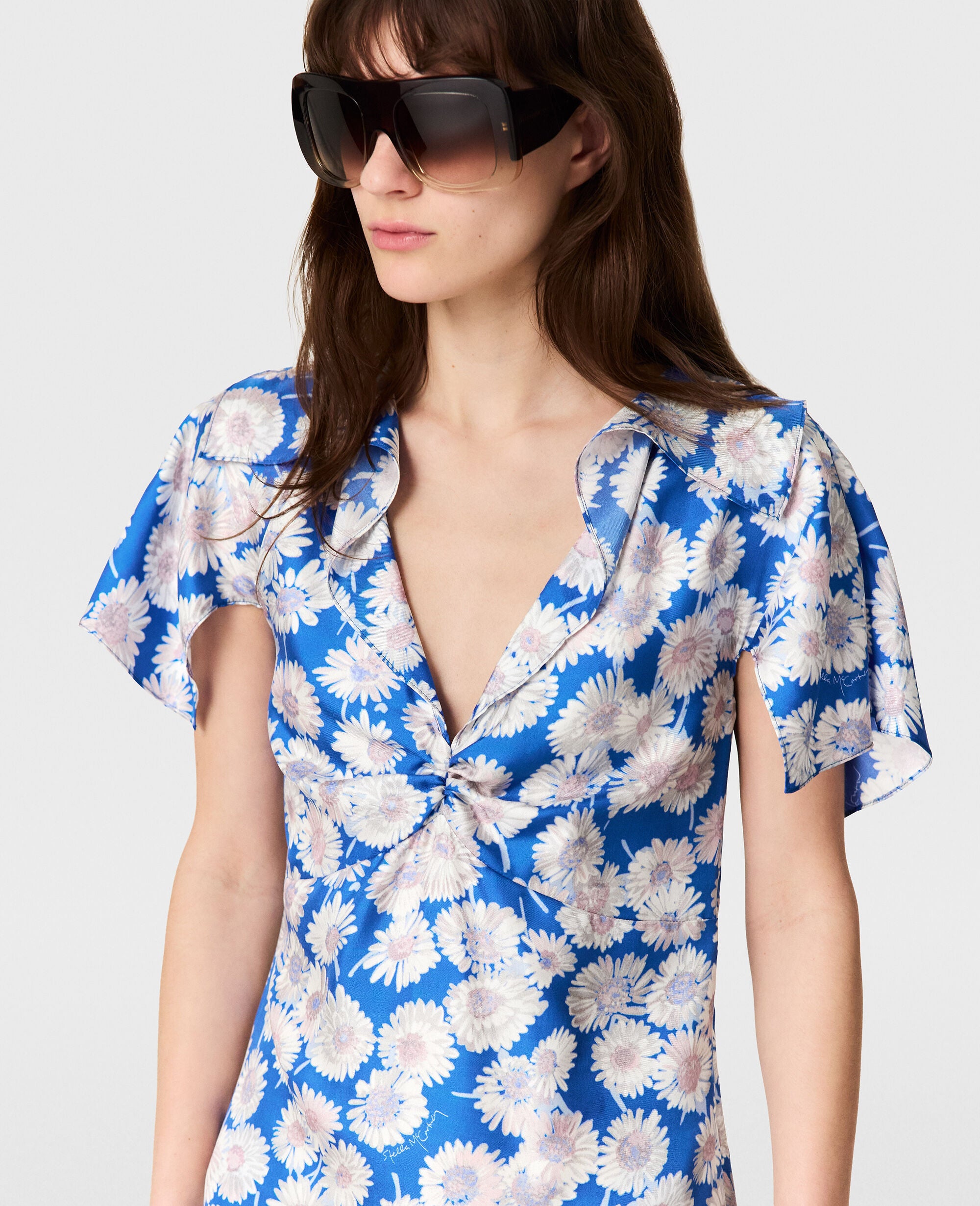 Daisy Print Cap-Sleeve Midi Dress