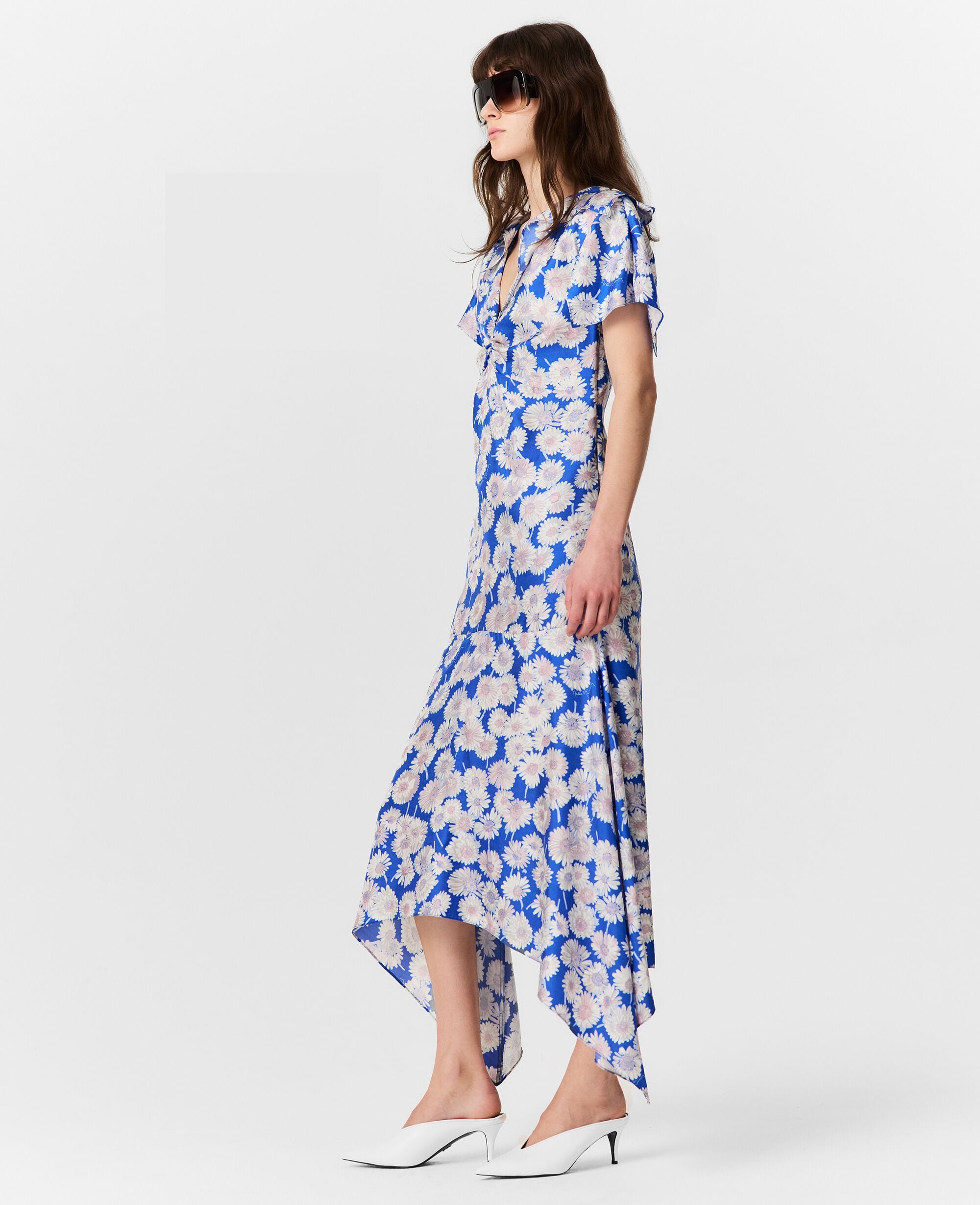 Daisy Print Cap-Sleeve Midi Dress
