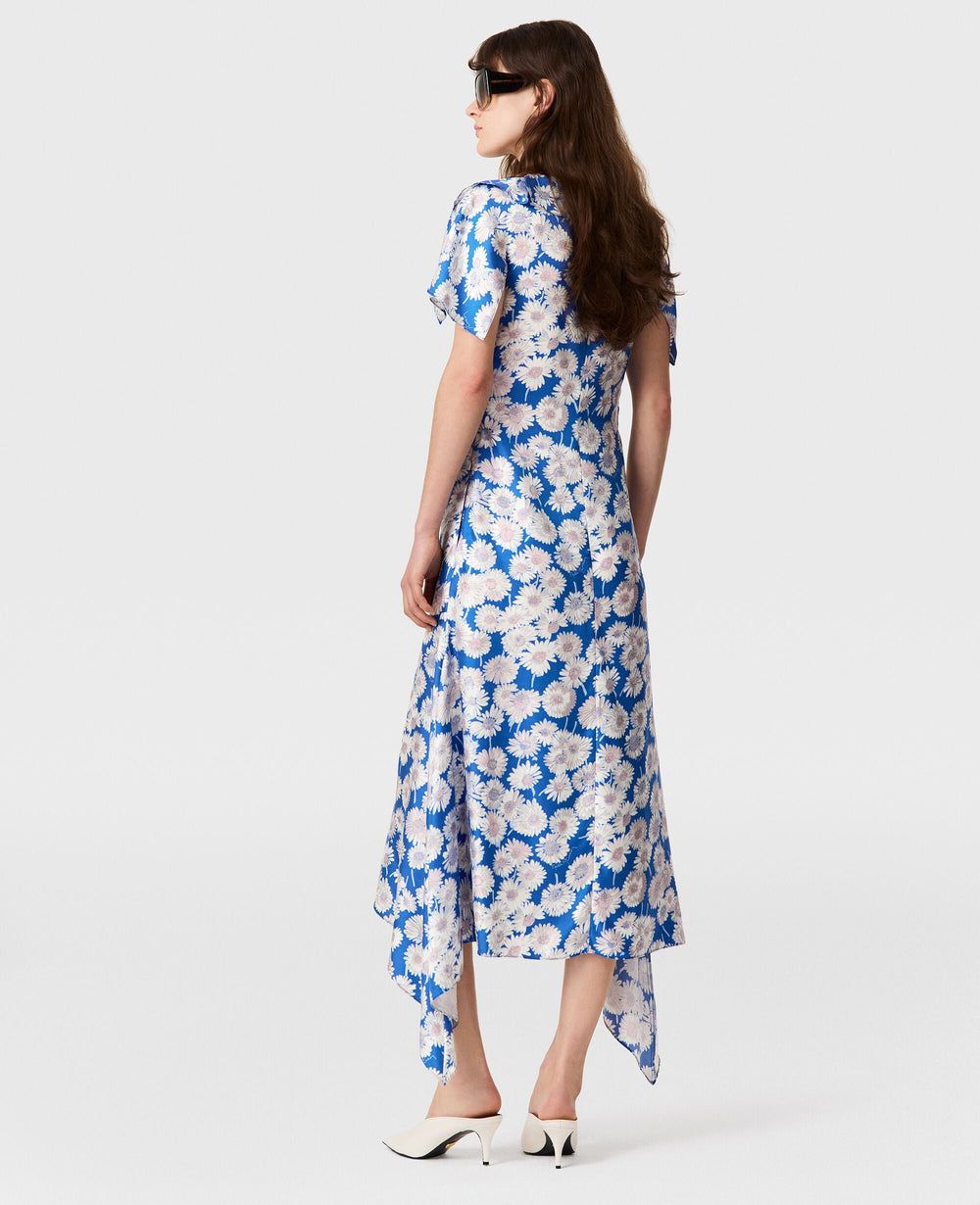 Daisy Print Cap-Sleeve Midi Dress