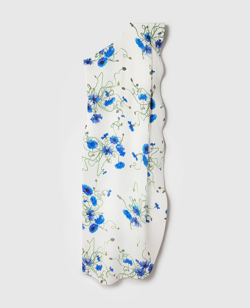Floral Print Hammered Silk Asymmetric Cocktail Dress