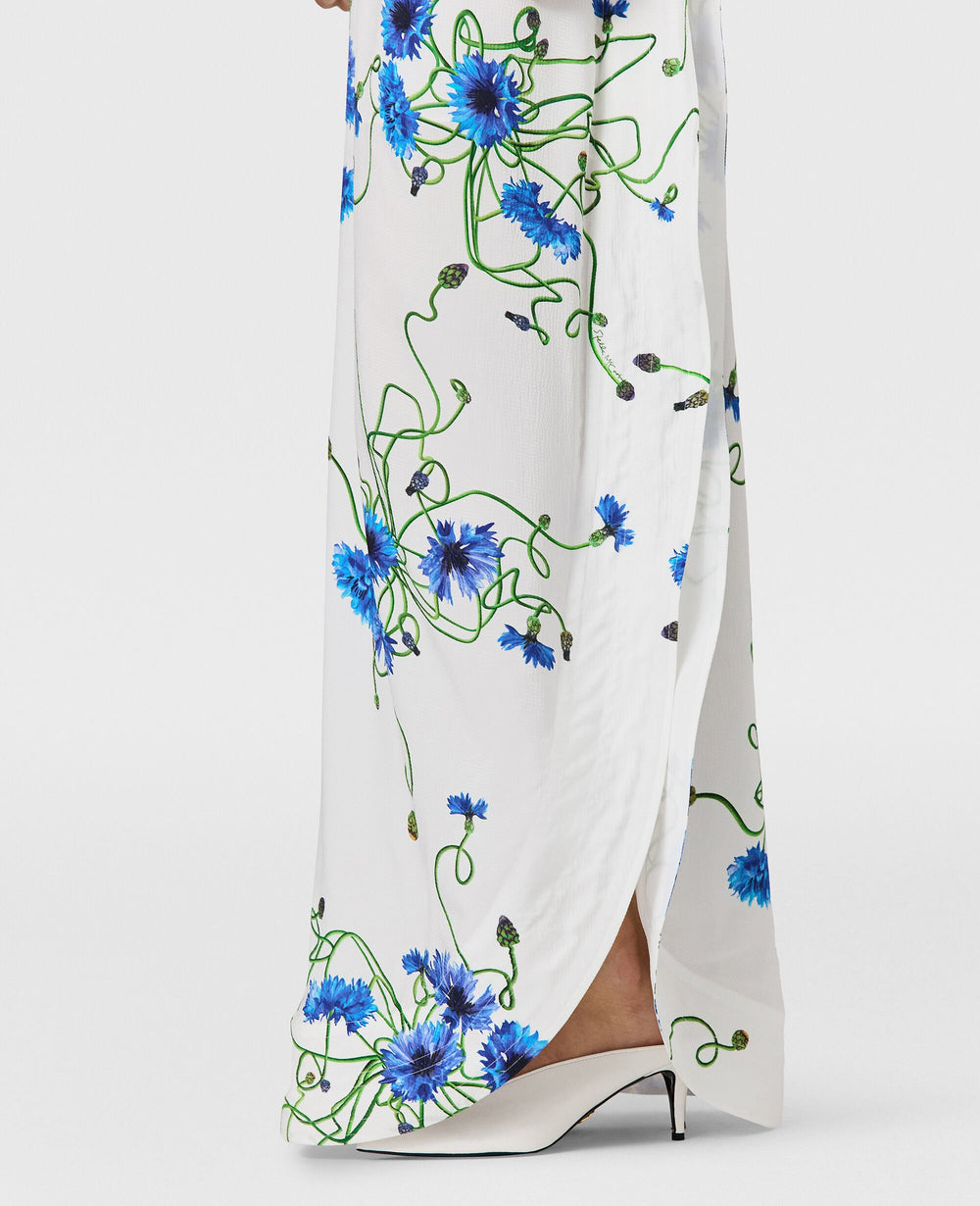 Floral Print Hammered Silk Asymmetric Cocktail Dress