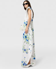 Floral Print Hammered Silk Asymmetric Cocktail Dress