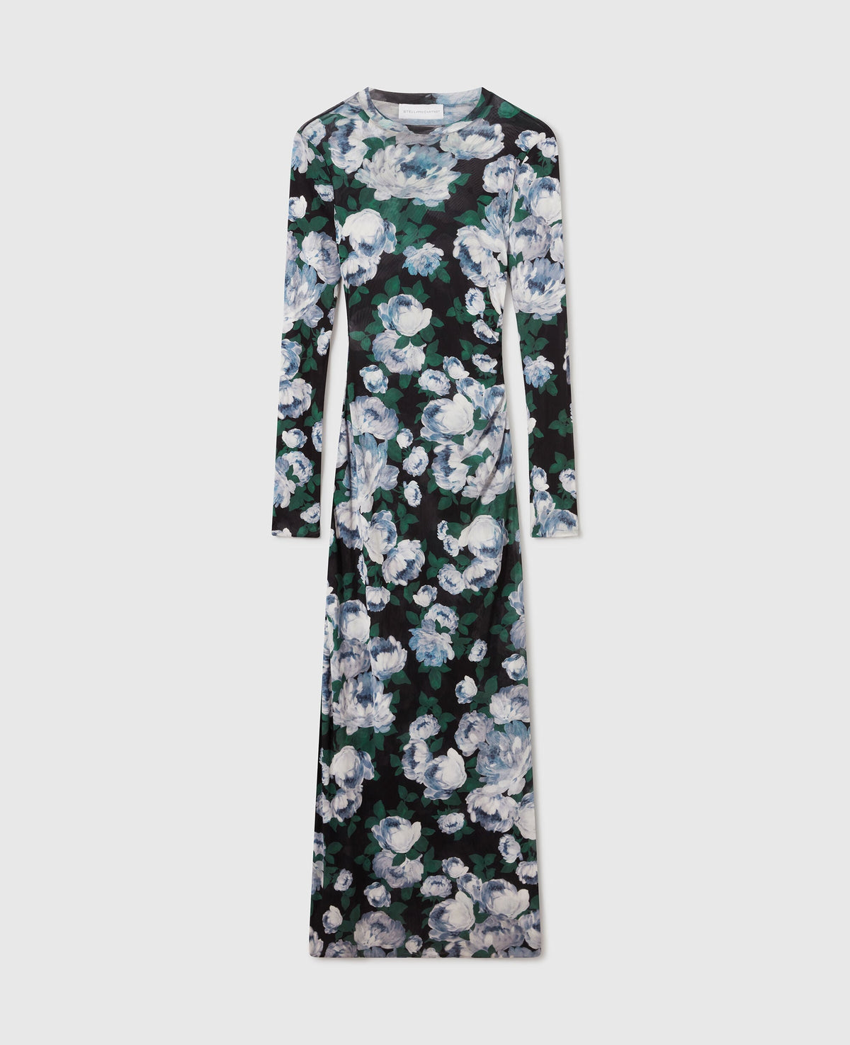 Floral Long-Sleeve Mesh Midi Dress
