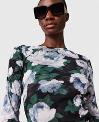 Floral Long-Sleeve Mesh Midi Dress